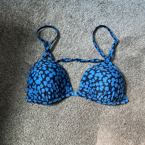 Aerie Perky Triangle Blue Floral Bikini Top Size XL - Picture 1 of 5